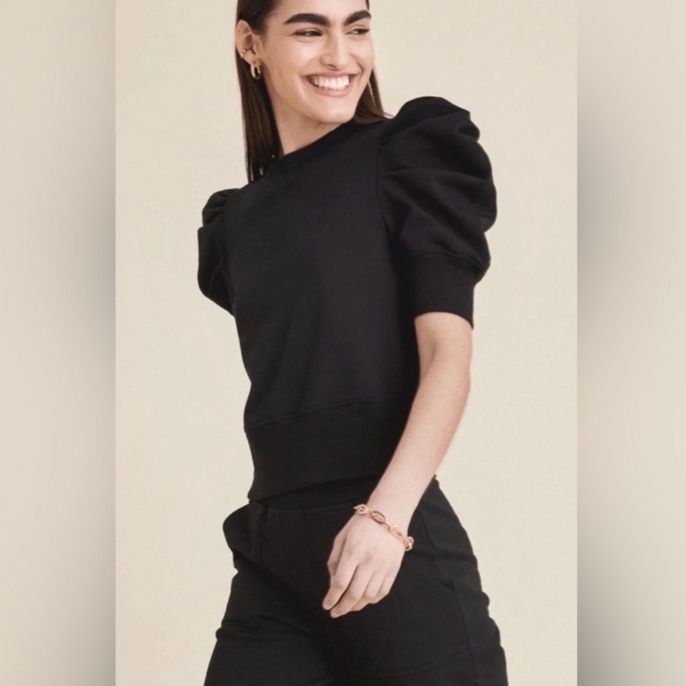 $168 Sold Out NYC Black Organic‎ Cotton Puff Sleeve Sweatshirt Top Small